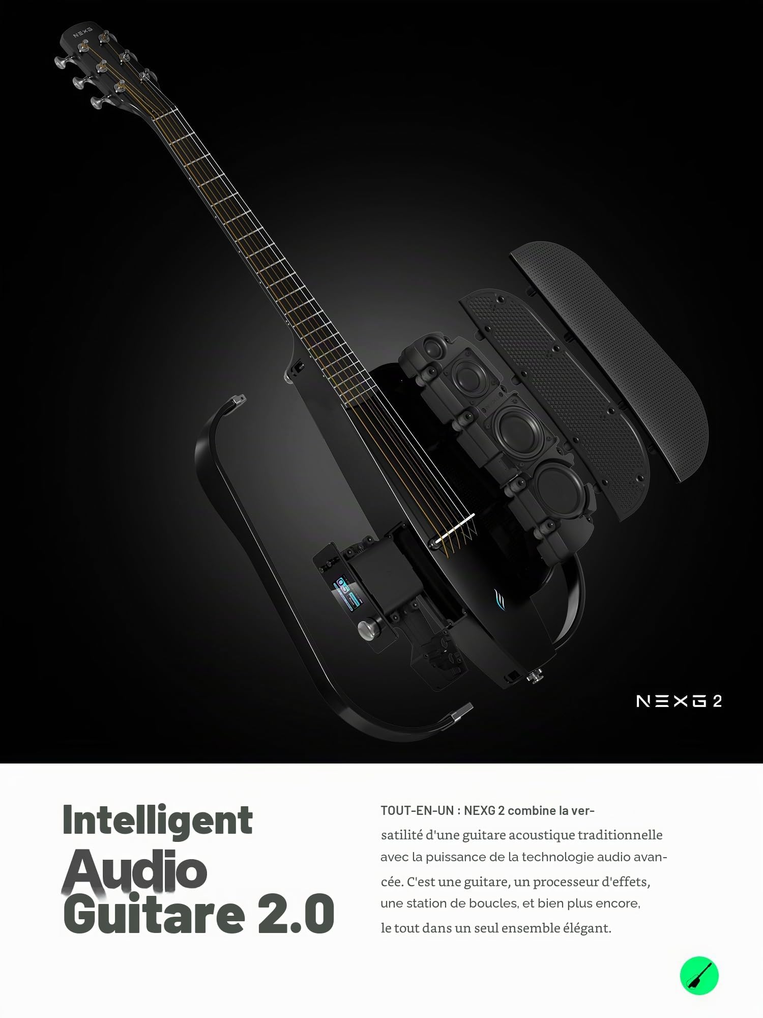 Enya Guitare Électrique Acoustique NEXG2 - Noir 38 Pouces Smart Audio Guitar en Fibre Carbone pour Adultes Avec Haut-parleur Sans Fil 80 W Microphone Hi-Fi Écouteurs Footswitch Chargeur y Funda