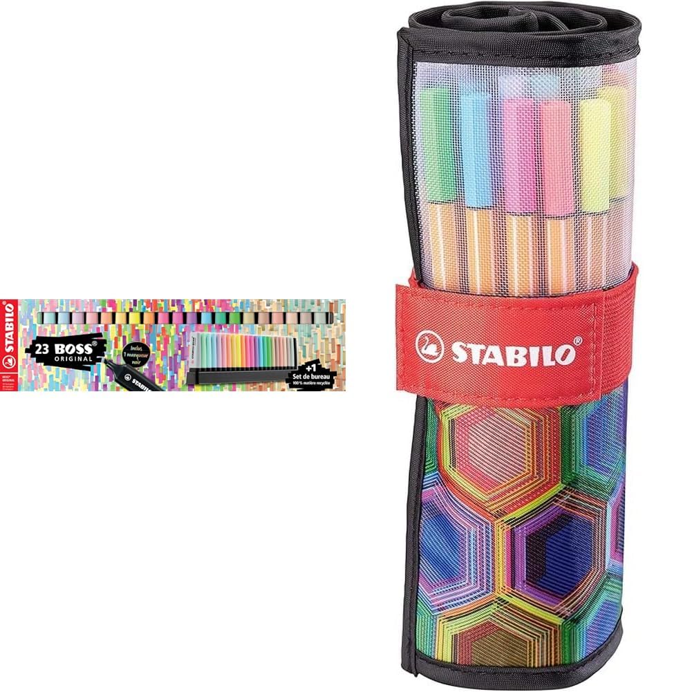 Stabilo Evidenziatore BOSS ORIGINAL Desk-Set Special Edition & Fineliner - point 88 - Rollerset con 25 colori assortiti - ARTY Edition