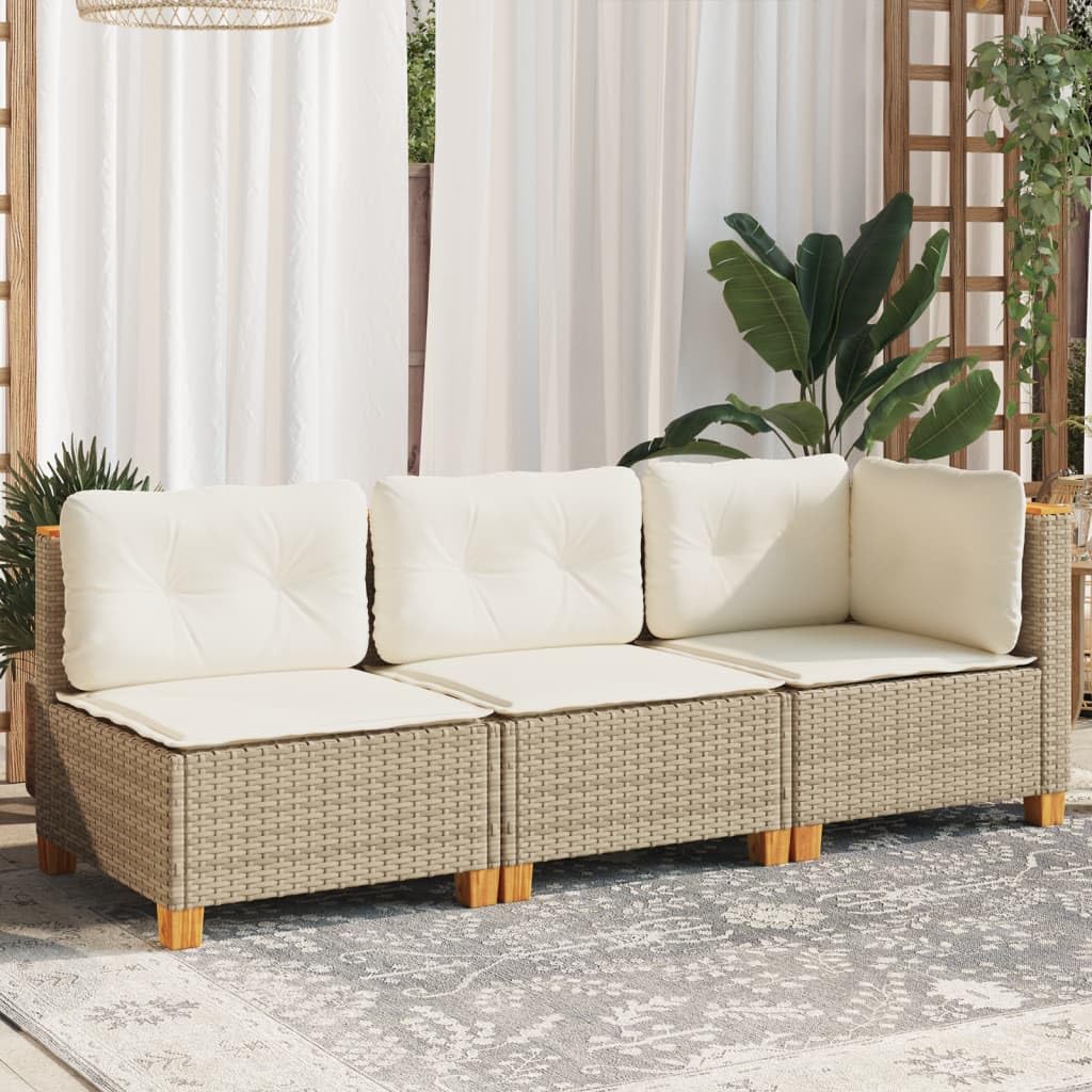 vidaXL Canapé de Jardin avec Coussins 3 Places Beige résine tressée, canapé d'extérieur, siège de Jardin, canapé de Jardin Trois Places