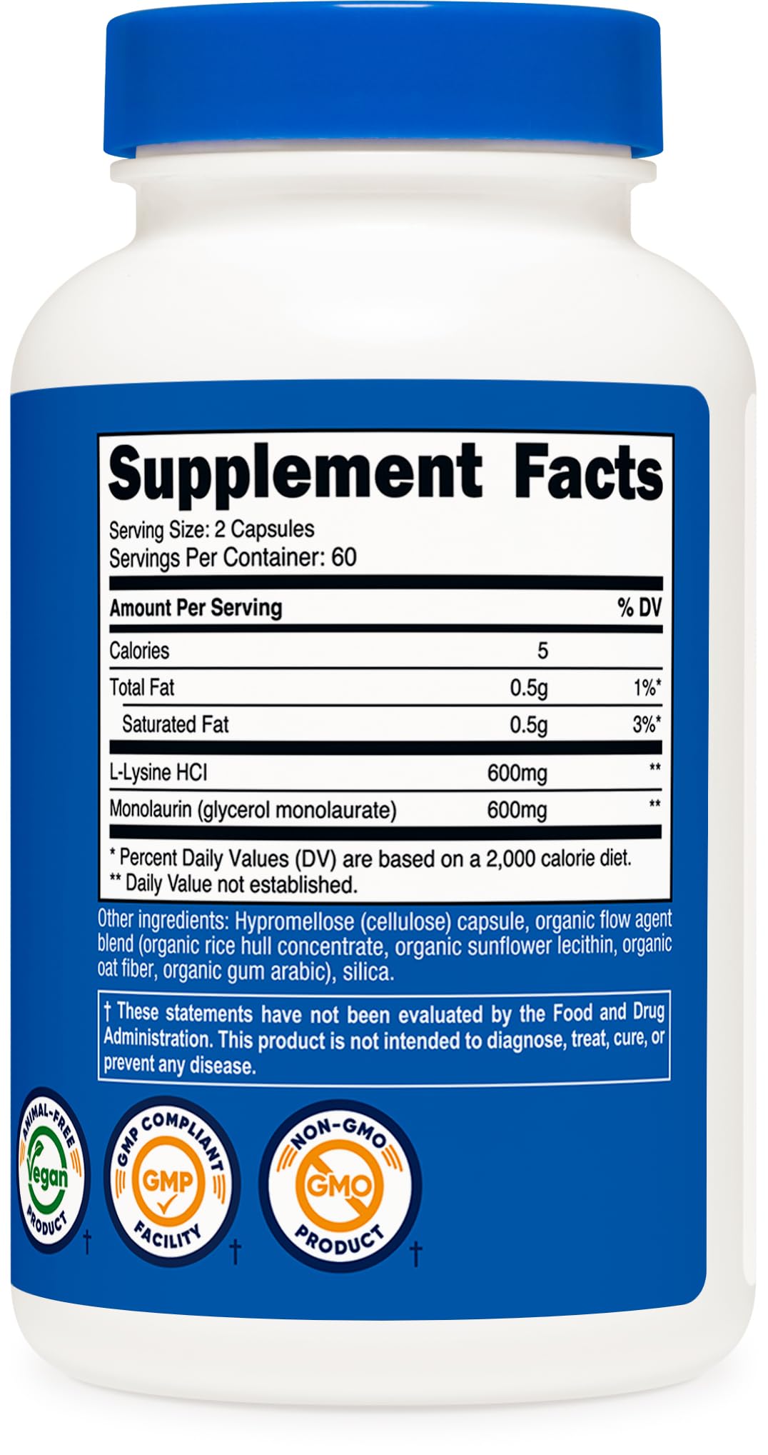 Nutricost L-Lysine + Monolaurin (1,200mg) 120 Capsules, 60 Servings — Amazon image 5