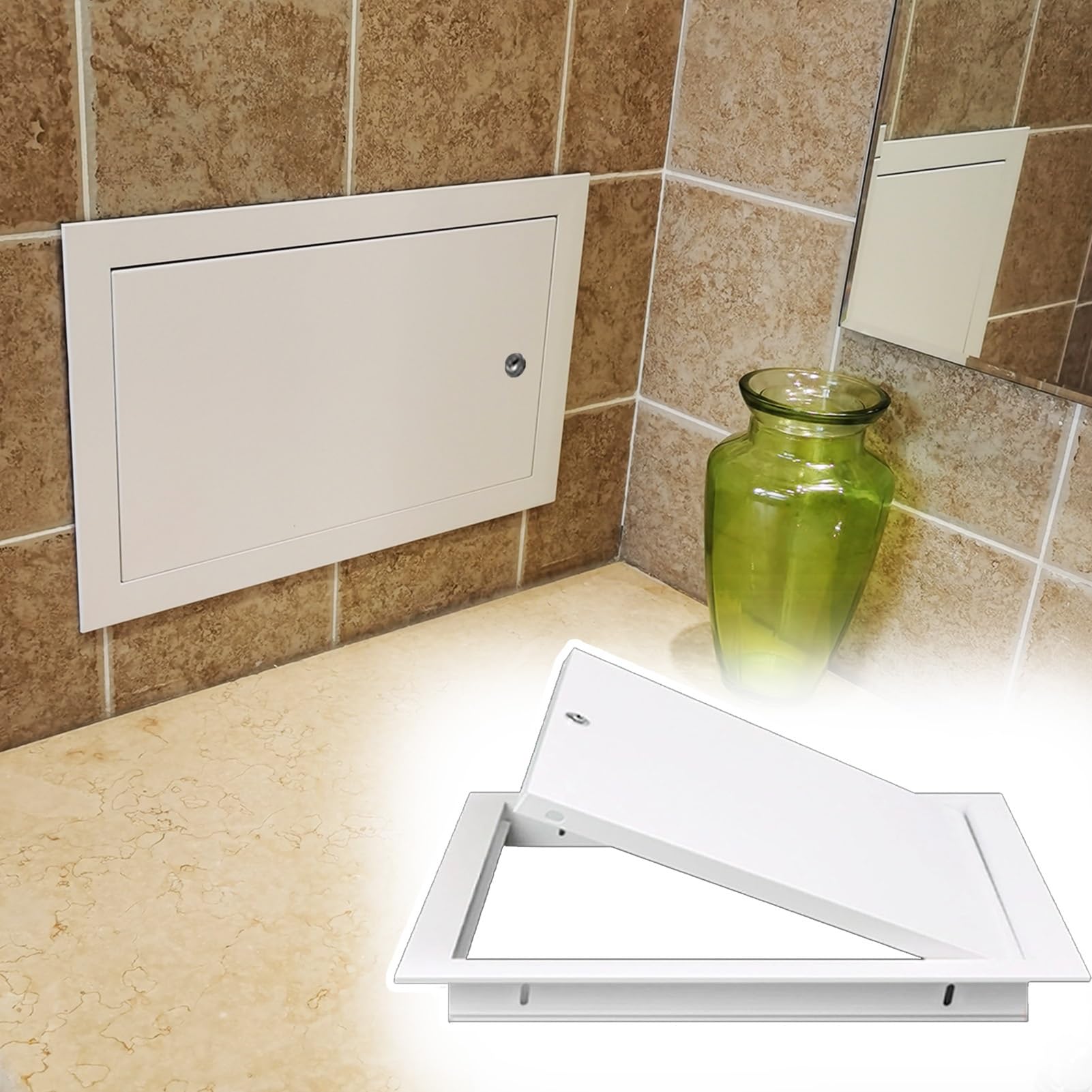 Pannello di accesso impermeabile in metallo per vasca da bagno chiudibile a parete/soffitto, bianco, pannello tecnico per impianti idraulici ed elettrici (40 x 6)