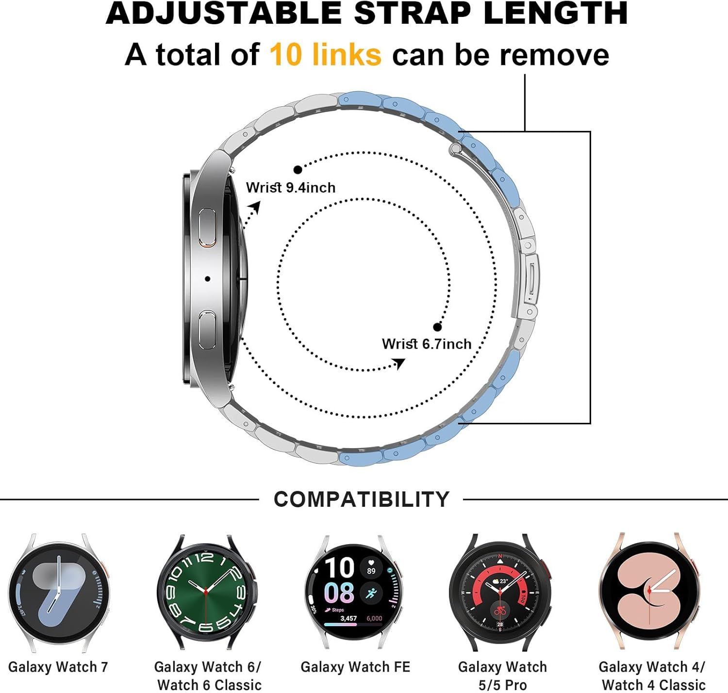 HITZEE Stainless Steel No Gap Bands Compatible with Samsung Galaxy Watch 7/6/5/4/FE Band 40/44mm/Watch 6 Classic 43/47mm/Watch 5 Pro, Samsung Watch Metal Band Strap Designed for Men/Women, Silver - Image 5