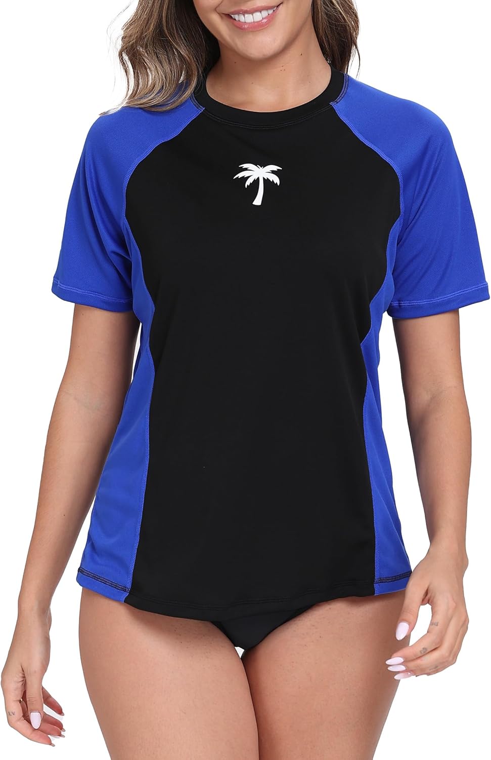 Halcurt Women's Short Sleeve Rash Guard Swim Shirt with Built in Bra UPF50+ Lightweight Quick Dry Swimsuit Top