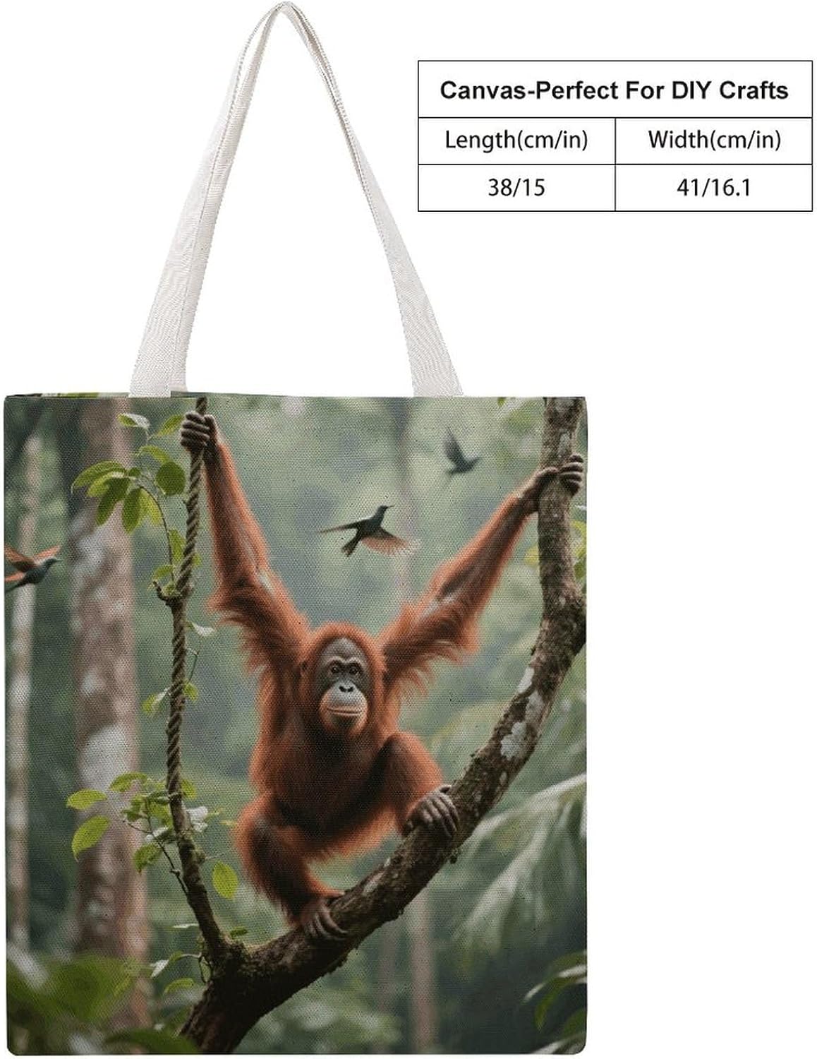 Canvas Tote Bag 16x15 In Lightweight Foldable Shoulder Hobo Purse | Orangutan, Casual Tote with 10" Strap, Everyday Carryall, for Travel Work Grocery Shopping Beach Mark Gym Yoga