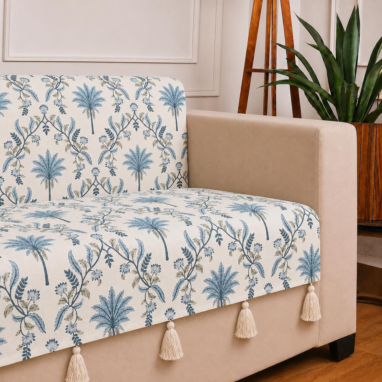 STITCHNEST 'Eden Weaves Collection Series' 2 Seater Sofa Cover – Full Coverage| Elegant Woven Fabric, Decorative Tassels, Washable & Durable for Modern Living