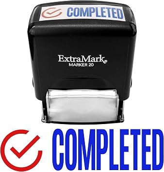 ExtraMark Dual Color Self Inking Rubber Stamp Completed 2-Color Office Stamp - Small