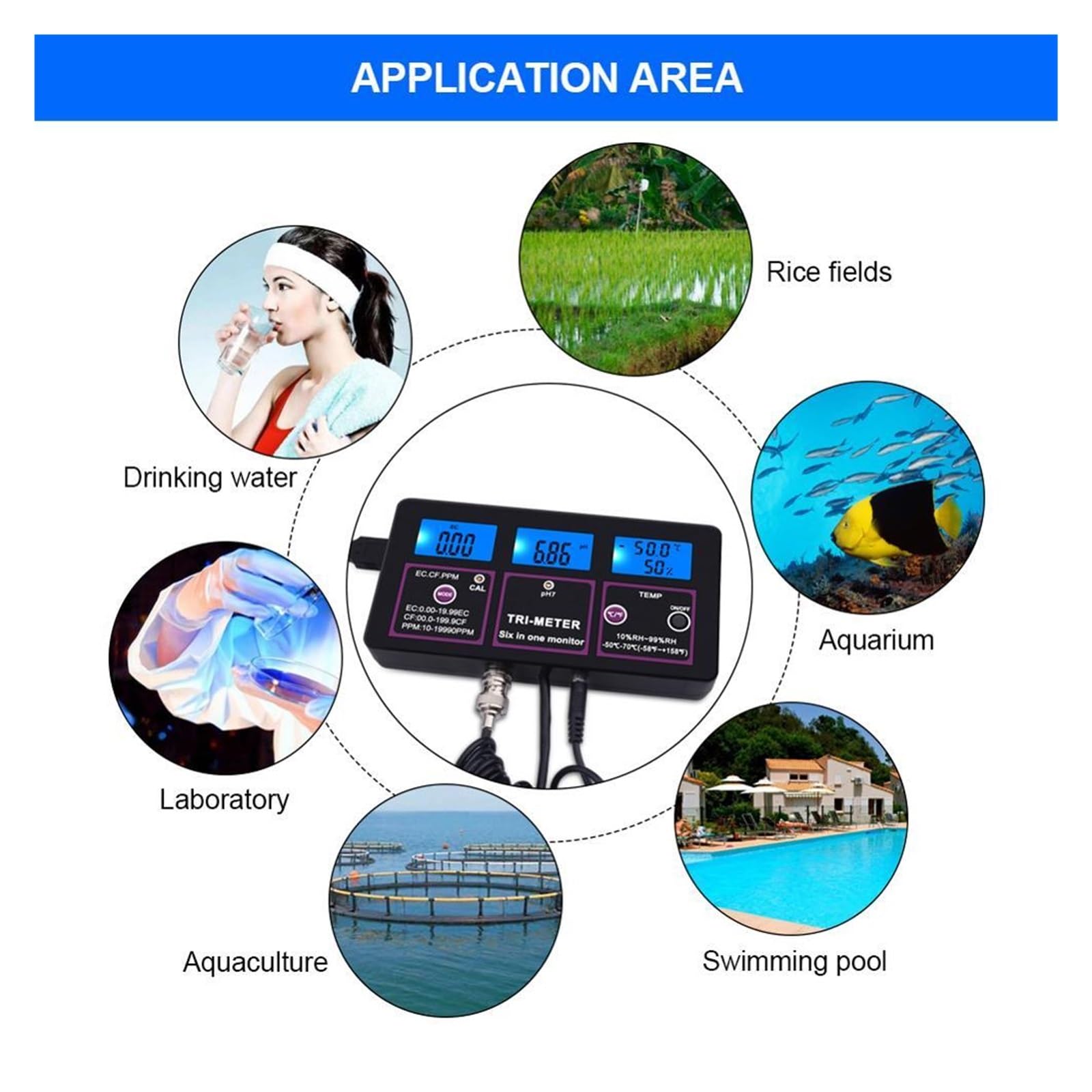 Medidor Agua Monitor De Calidad del Agua 6 En 1, Medidor Análisis PH For Acuario, TDS EC CF RH, Detector Conductividad Multiusos Preciso Fácil