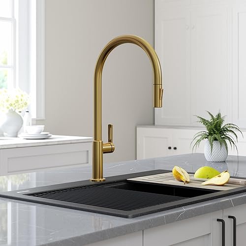 Miniatura 8 de Kraus KPF-2821BB Oletto - Grifo de cocina de arco alto con un solo mango, 21 pulgadas, bronce cepillado
