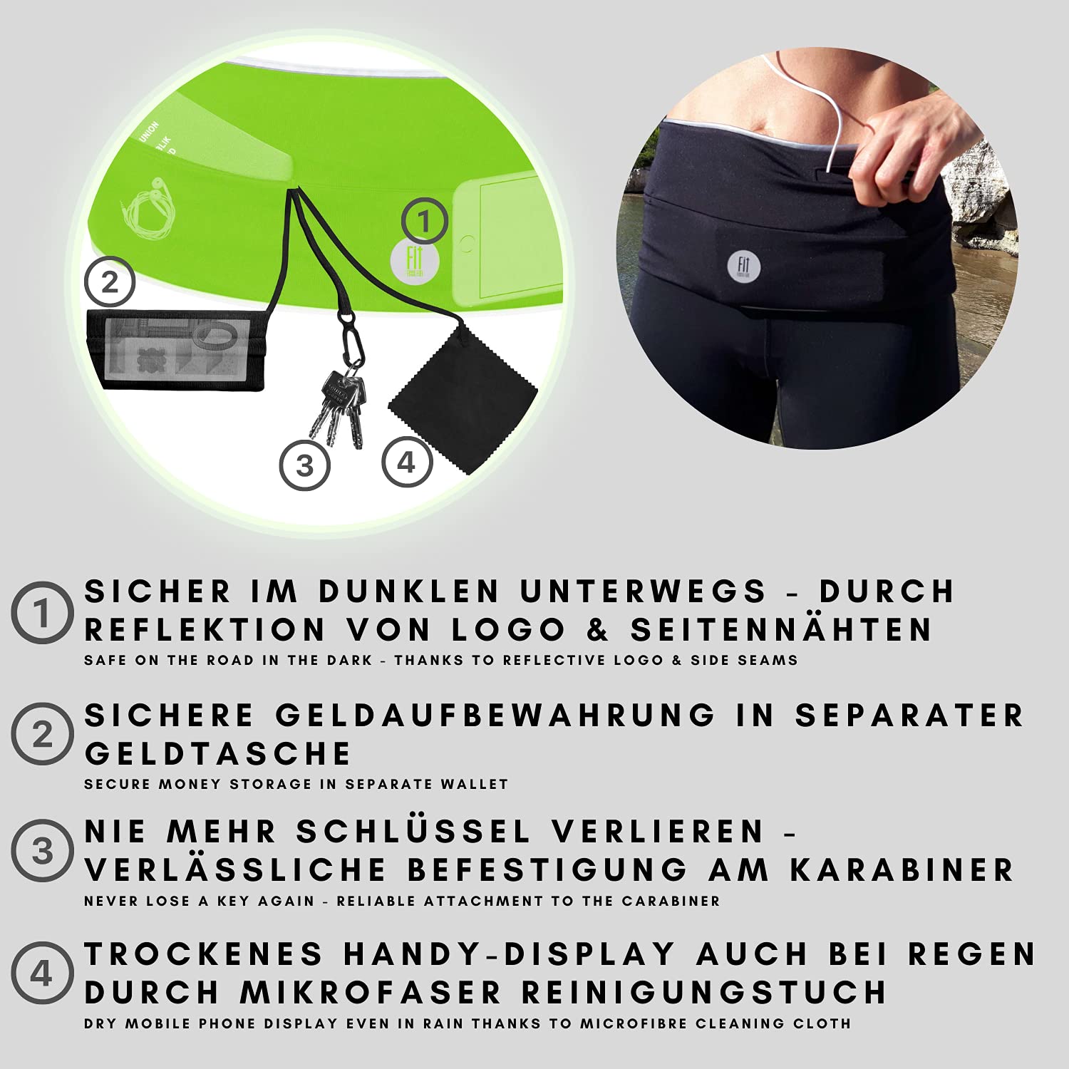 Cinturón Deportivo con 3 Botellas de Agua – con Bolsillo Interior Impermeable y Bolsillo para Billetes – Riñonera para Hombre y Mujer – Bolsa de hidratación para teléfono