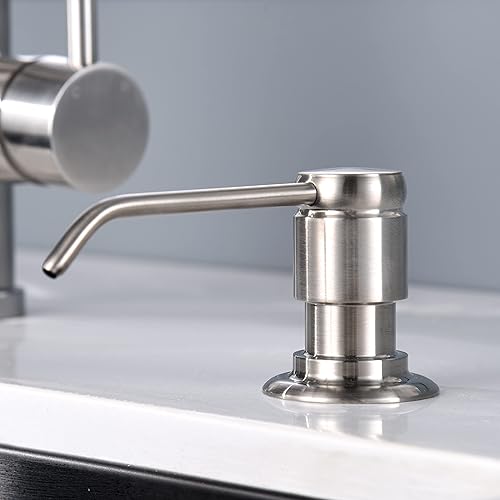 Miniatura 4 de GAGALIFE Dispensador de jabón para fregadero de cocina (níquel cepillado) y kit de tubo de extensión, cabezal completo de latón, tubo de silicona de