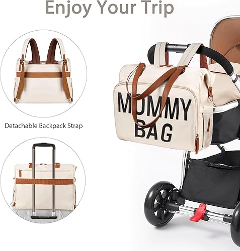 Miniatura 5 de Pripher Bolsa de pañales, bolsa de mamá para hospital, bolsa de pañales para bebé, bolsa de hospital de gran capacidad para trabajo y parto, Blanco,