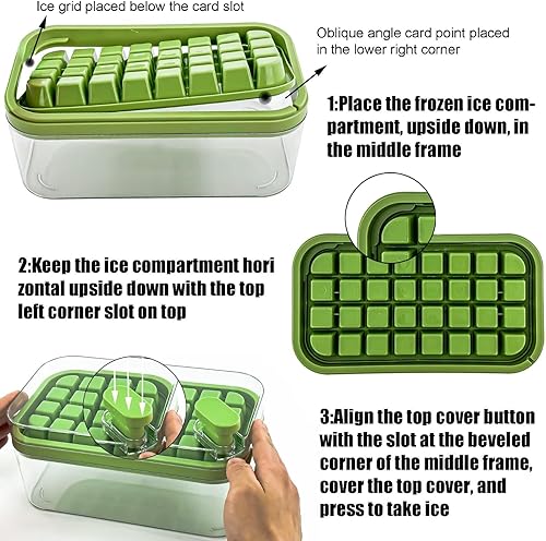 Miniatura 4 de Bandeja para cubitos de hielo con tapa y contenedor para congelador, bandeja para cubitos de hielo de 64 cubos, apilable, de fácil liberación,