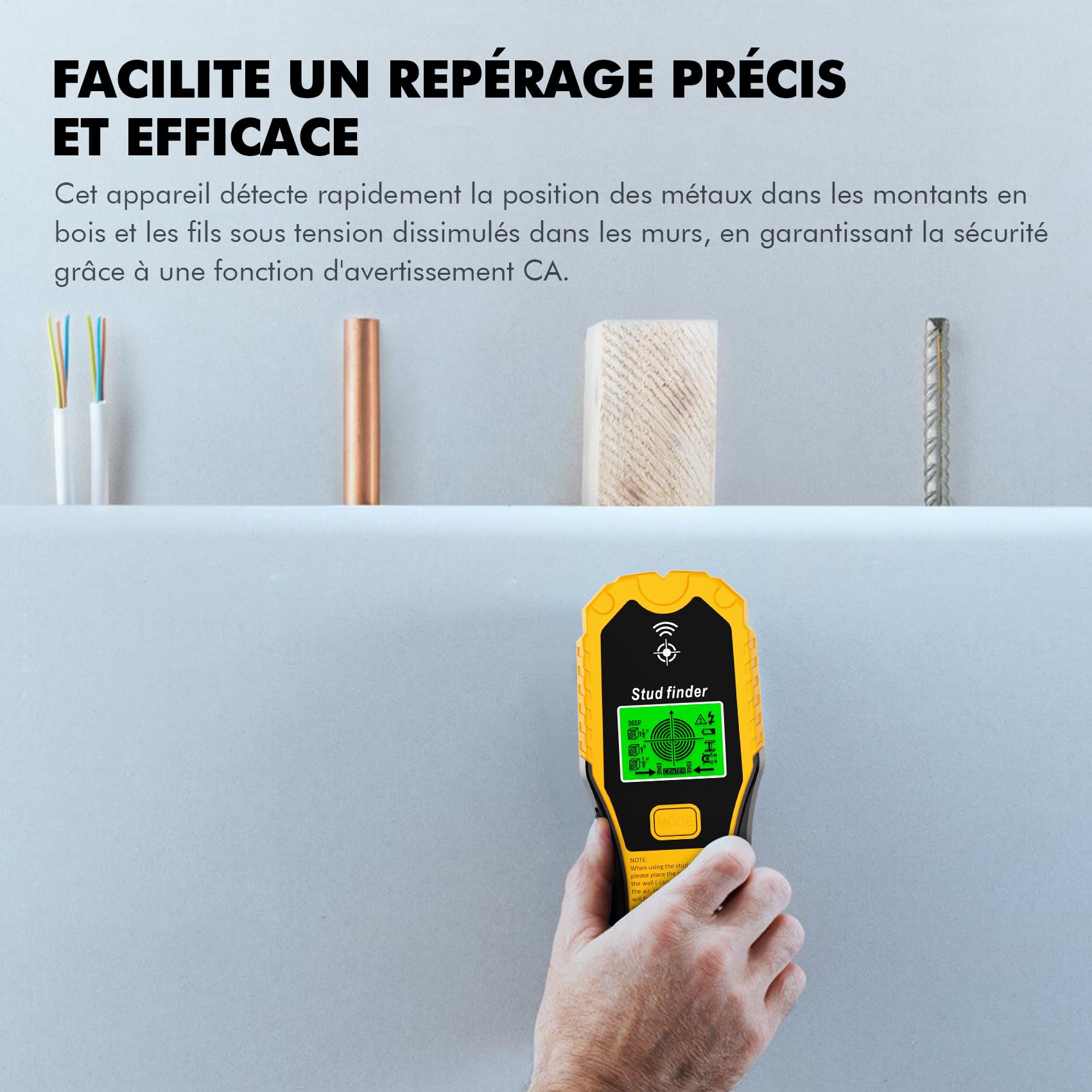Détecteur de Cable Électrique, Détecteur de Métaux Detecteur de Metaux Professionnel 5 en 1 Détecteurs de Métaux Électriques pour Localiser Les Métaux, Chevilles en Bois, Câbles Électriques CA