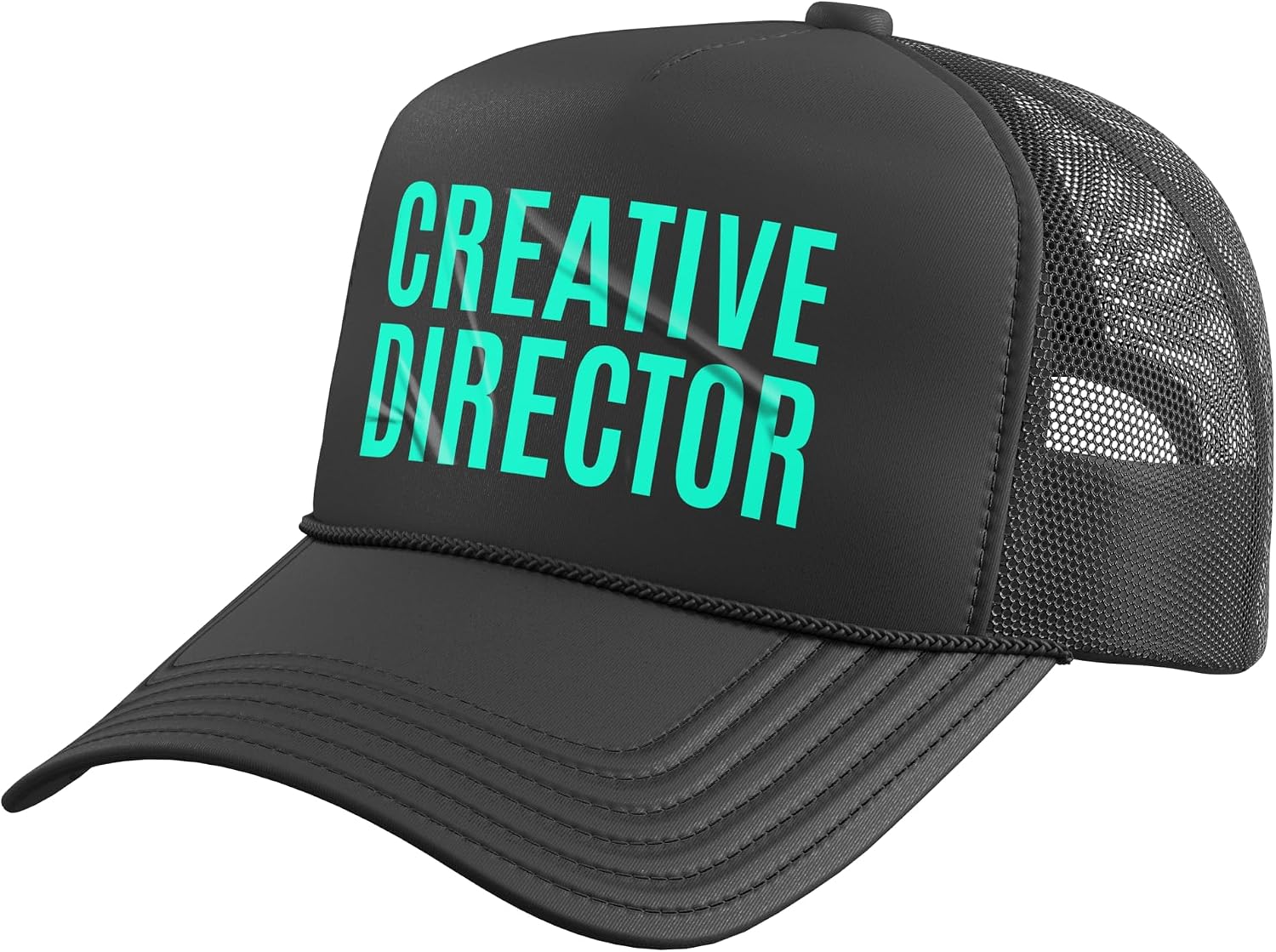 Mens Women Light Teal Aqua Creative Director WHT Graphic Trucker Hat with Adjustable Mesh Back