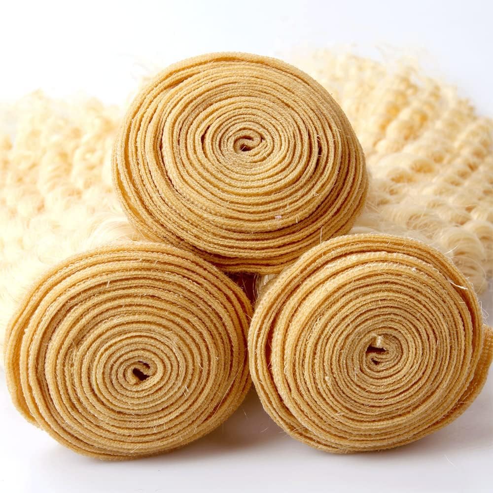 ブロンドバンドル 人毛 613 ディープウェーブバンドル 12 14 40.6 cm 8A ペルーバージン ミックスレングス 3束