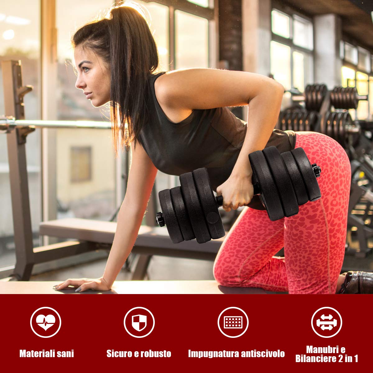 COSTWAY Kit Manubri per Allenamento Regolabili 30 kg, Pesi con Bilanciere, 4 Chiusure a Stella e 16 Dischi, a Casa e in Palestra