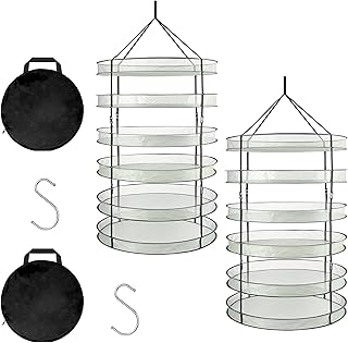 Simple Deluxe 36 Inch 6 Tier Herb Drying Rack, Foldable Hanging Mesh Basket with Hook for Drying Herbs, Clothes, Fruits & Vegetables, 2 Pack