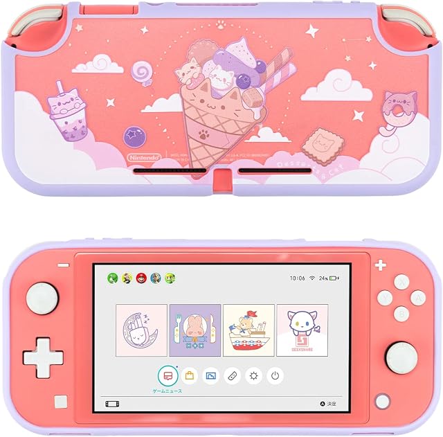 GeekShare Protective Case Compatible with Nintendo Switch Lite, Anti-Collision Non-Slip Shockproof Protective Cover Shell for Switch Lite (Icecream Cat)