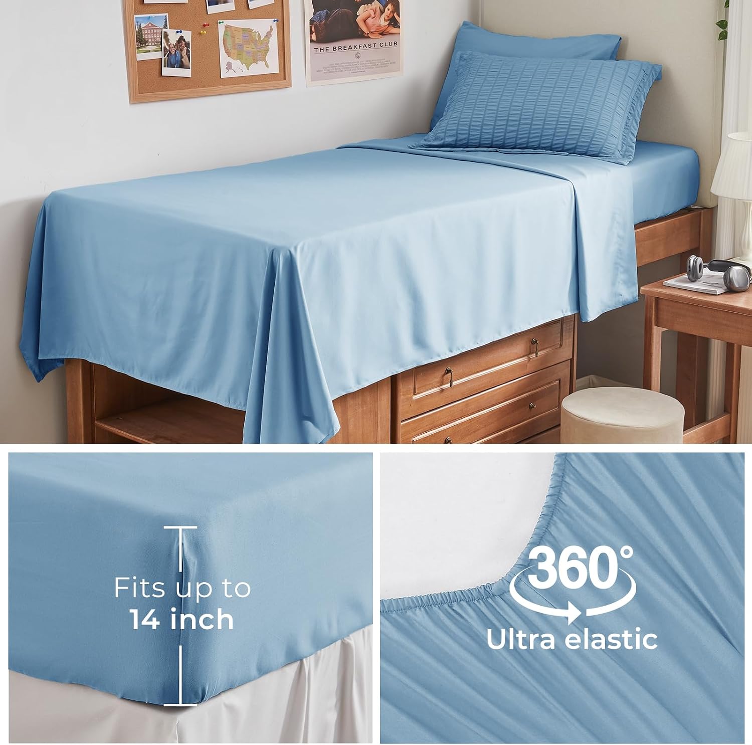  Mineral Blue Twin XL Comforter Set Seersucker 5 Pieces, All Season Luxury Bed in a Bag for Bedroom, Bedding Set with Comforter, Sheets, Pillowcase & Sham thumbnail