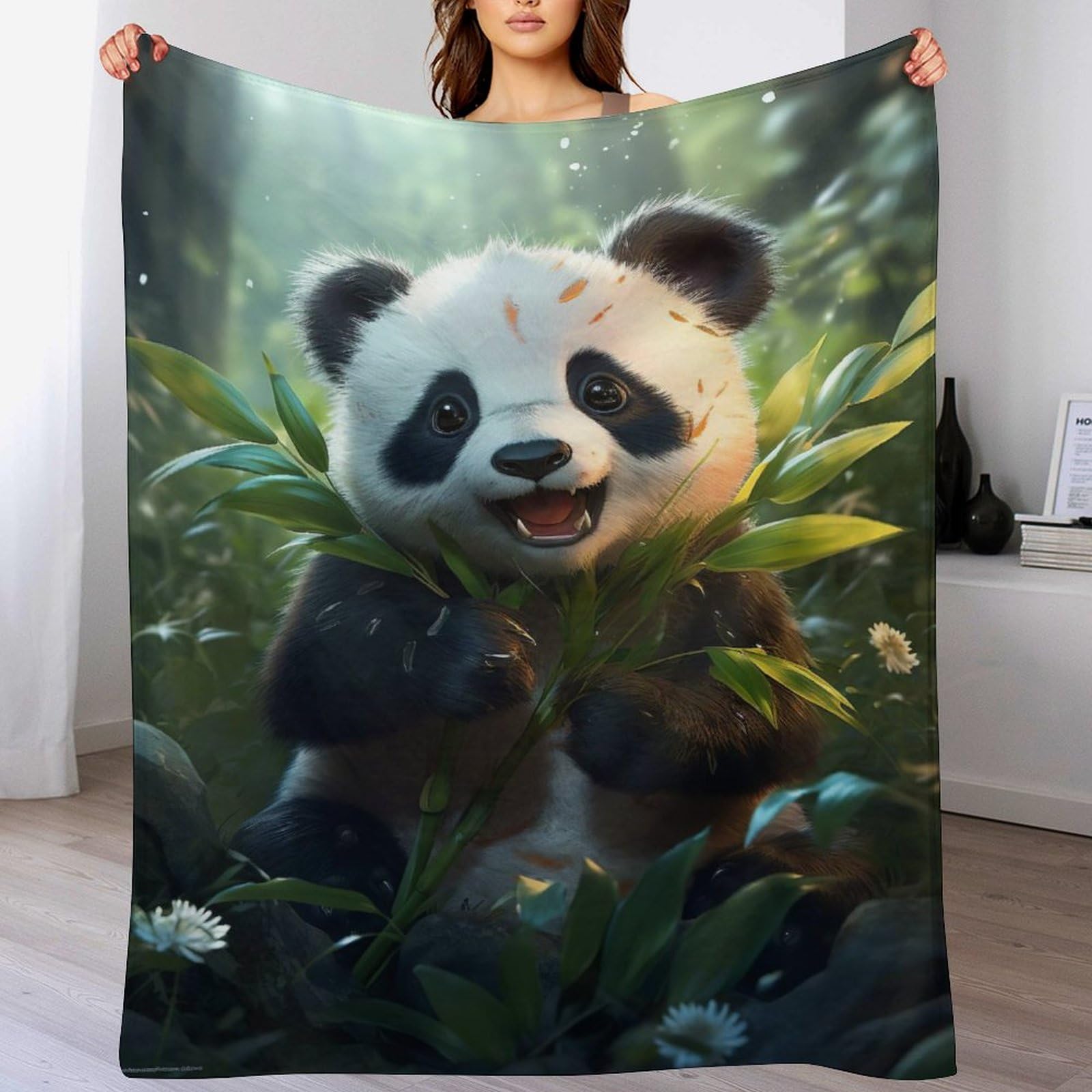 Couverture Polaire Flannel Panda Chaudes Contre le Froid sur Lit et Canapé