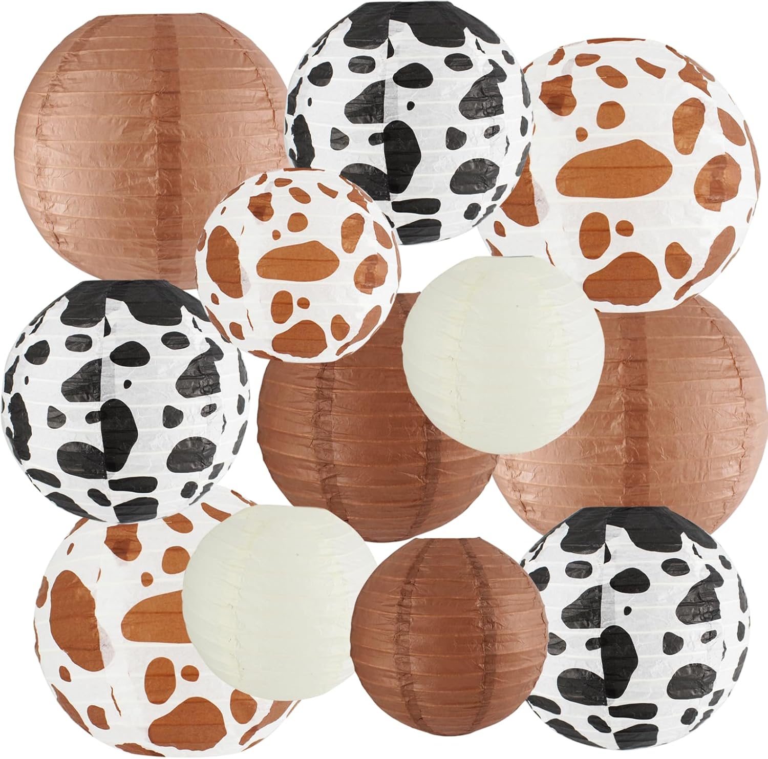 12Pcs Western Cowboy Party Decorations,Assorted Sizes (6" 8" 10") Hanging Brown Paper Lanterns for Cowboy Cowgirl Farm Baby Shower Bachelor Birthday Rodeo Wild West Party Supplies