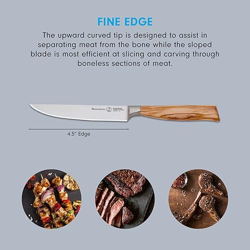 Miniatura 3 de Messermeister Oliva Elite - Juego de cuchillos para carne de filo fino, hoja fina de aleación de acero alemán y mango de madera de olivo