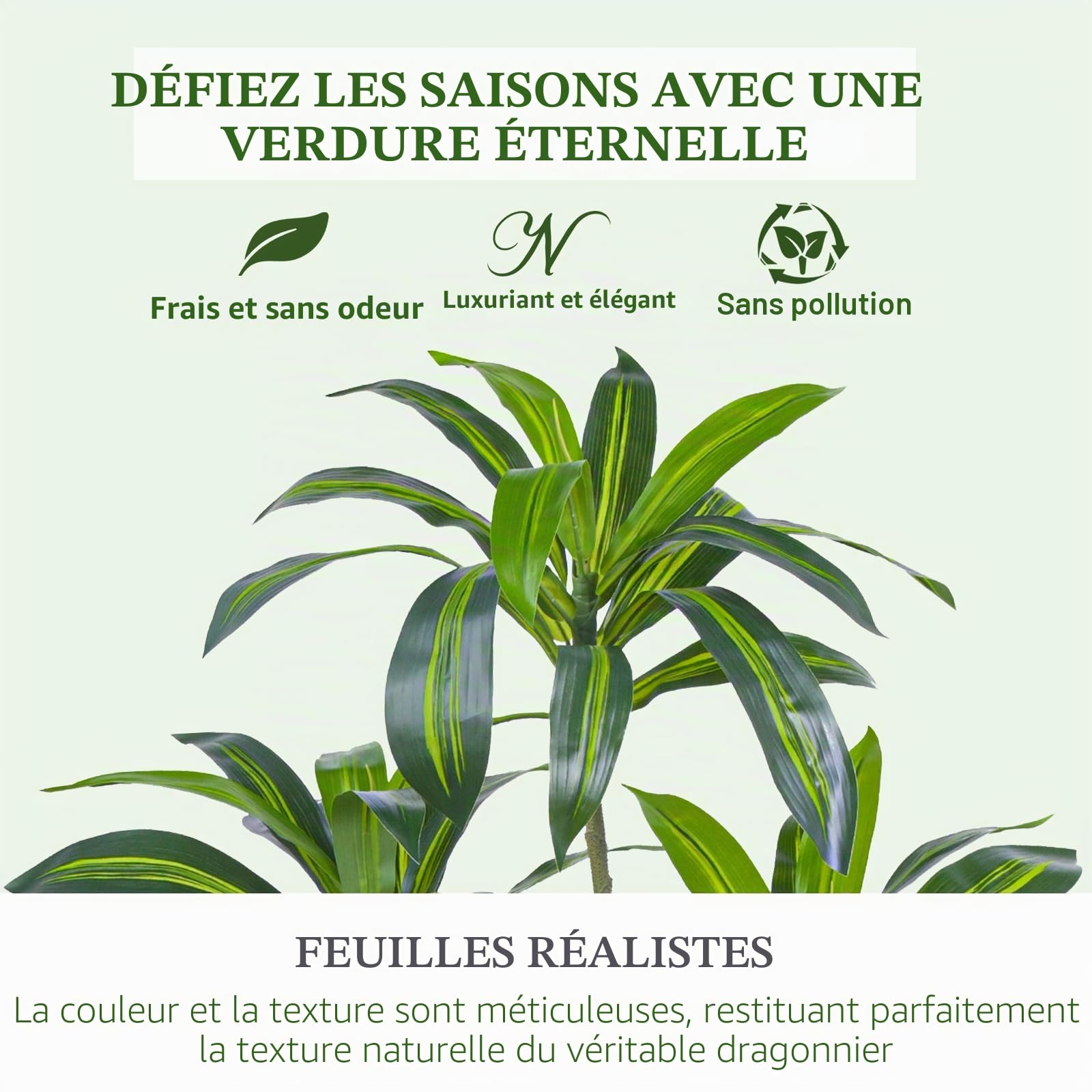 Plante Artificielle Dracaena Intérieur 180cm Arbre Artificiel Dracaena Faux Arbre en Soie avec Jardinière Blanche Faux Tropical Yucca Floor Plant pour Bureau à Domicile Décorati (1, Blanc, 180CM)