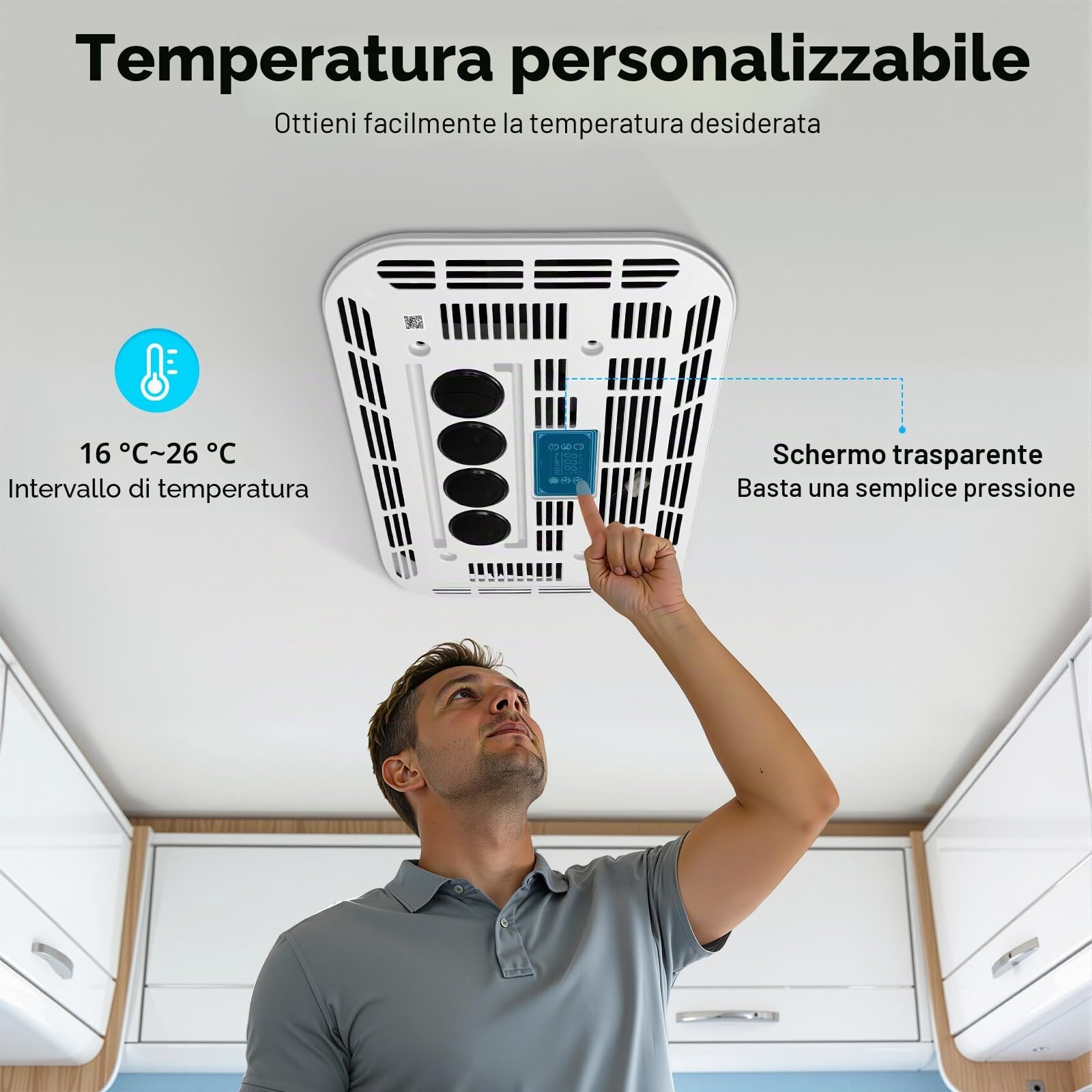 Aria condizionata per camper da 12 V, condizionatore d'aria a tetto, camper da 12 Volt DC con riscaldamento, aria condizionata silenziosa, riscaldamento rapido e raffreddamento per furgoni, camion