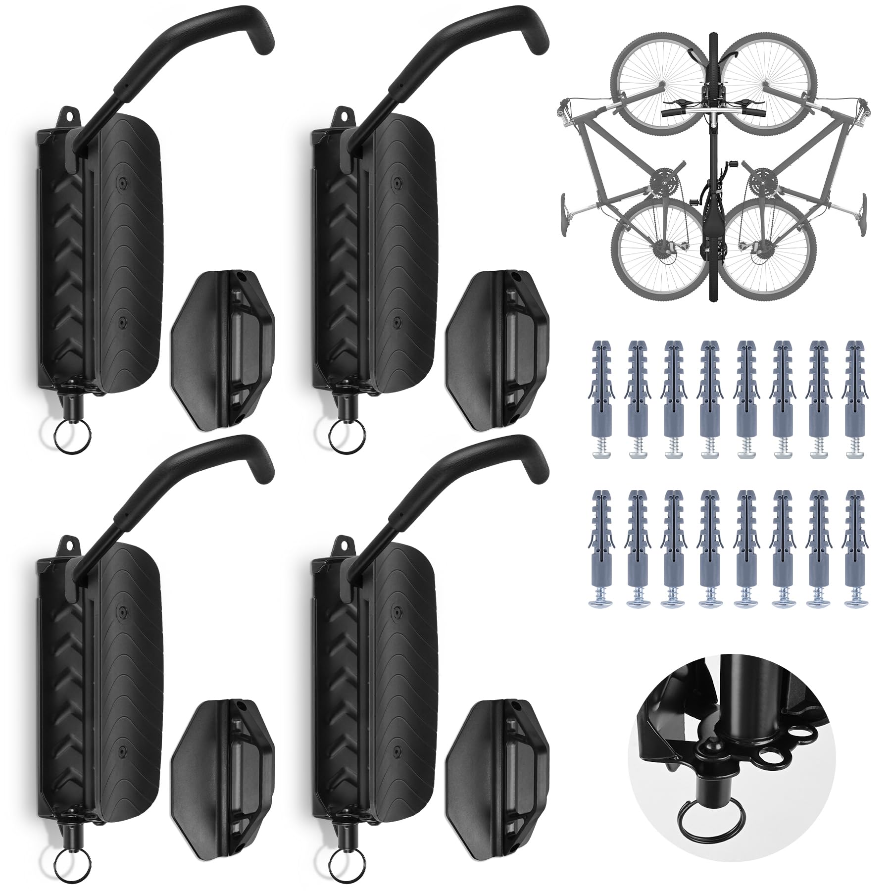 Soporte de pared giratorio para bicicleta, ganchos para garaje, soporte de pared para bicicletas (4, negro)