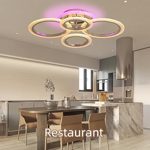 Miniatura 8 de Lámpara de techo moderna, 50 W, lámpara de techo regulable para sala, lámpara de techo de 4 anillos para sala de estar, dormitorio, cocina,