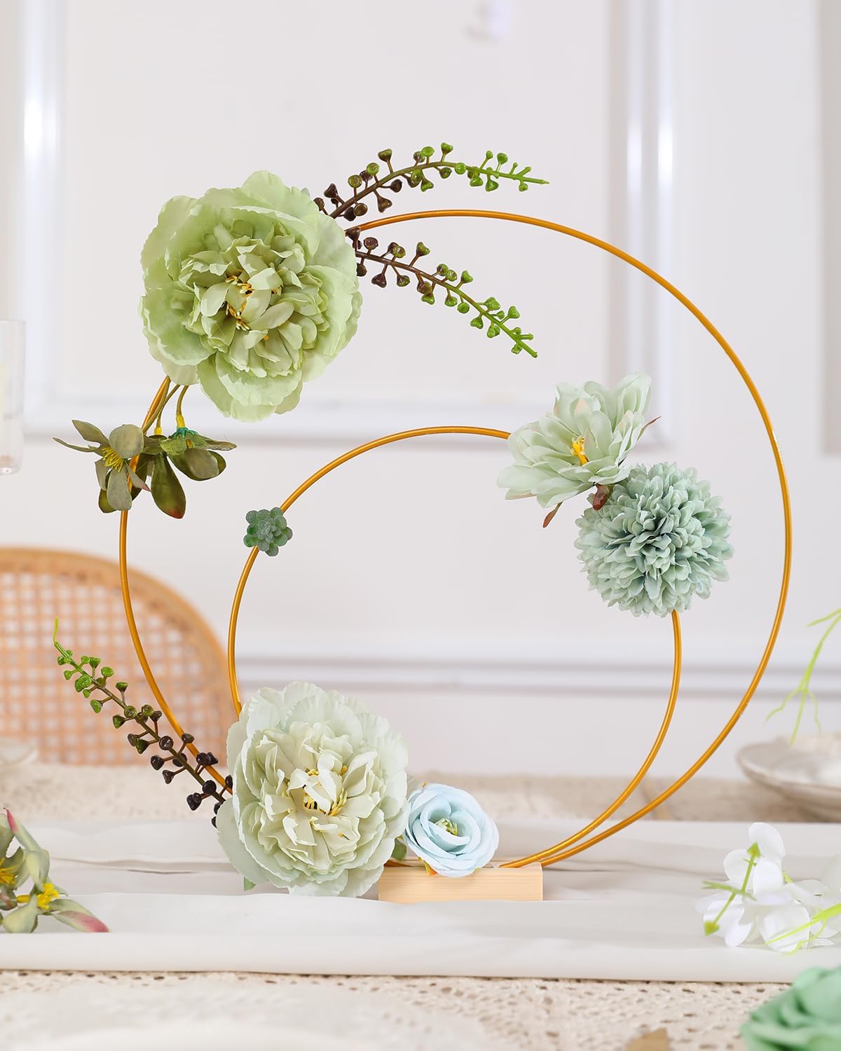 Kisflower Green Artificial Flowers Combo Cake Flowers Decorations Fake Hydrangea Dahlia Silk Roses Gift Box for DIY Wedding Bridal Bouquet Centerpieces Arrangements Party Holiday Decor (Forest Green) - Image 6