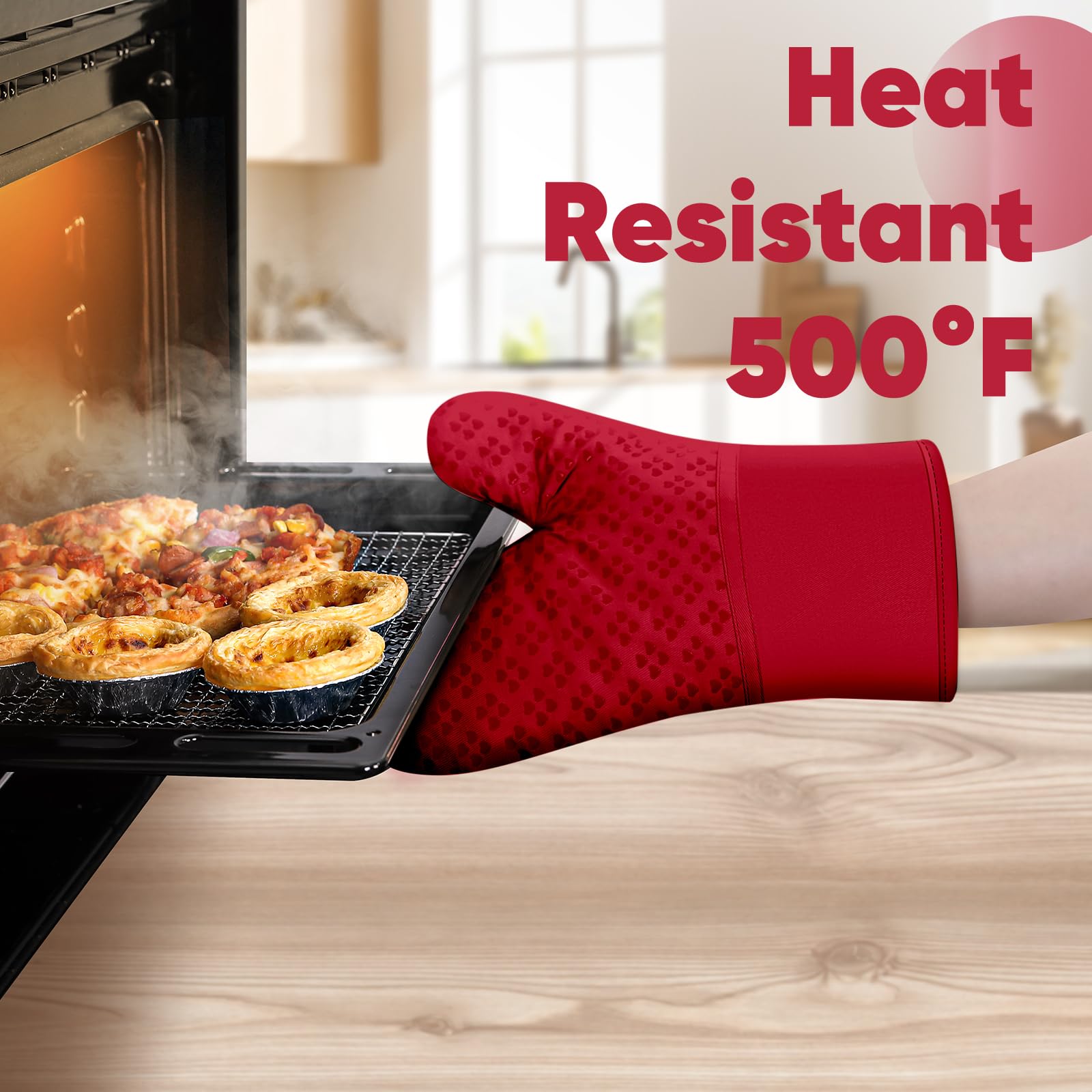 Juego de 4 manoplas de horno y soportes para ollas, resistentes al calor, 260.0 °C, guantes de horno y agarraderas con superficie de silicona antideslizante, esenciales de cocina para