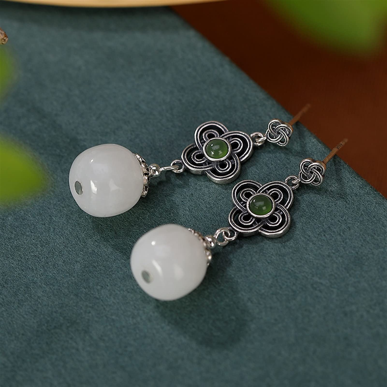 Pendientes de plata S925 con cuentas de barril de jade hetiano para mujer, pendientes para novia