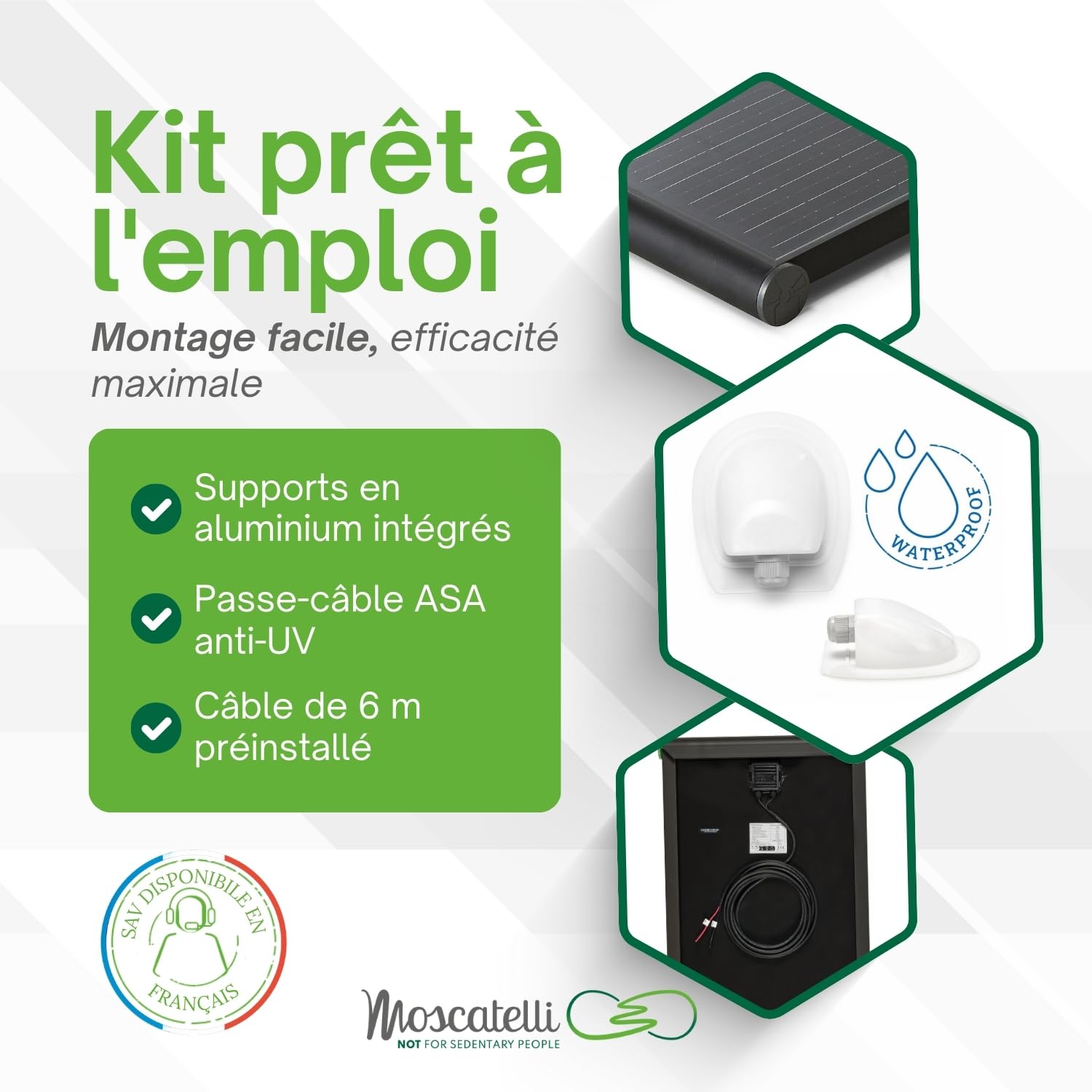 MOSCATELLI Panneau solaire pour camping-car 200W Black Boost monocristallin PERC – Kit panneau solaire camping car avec support en aluminium noir pour fixation au toit – SANS REGULATEUR