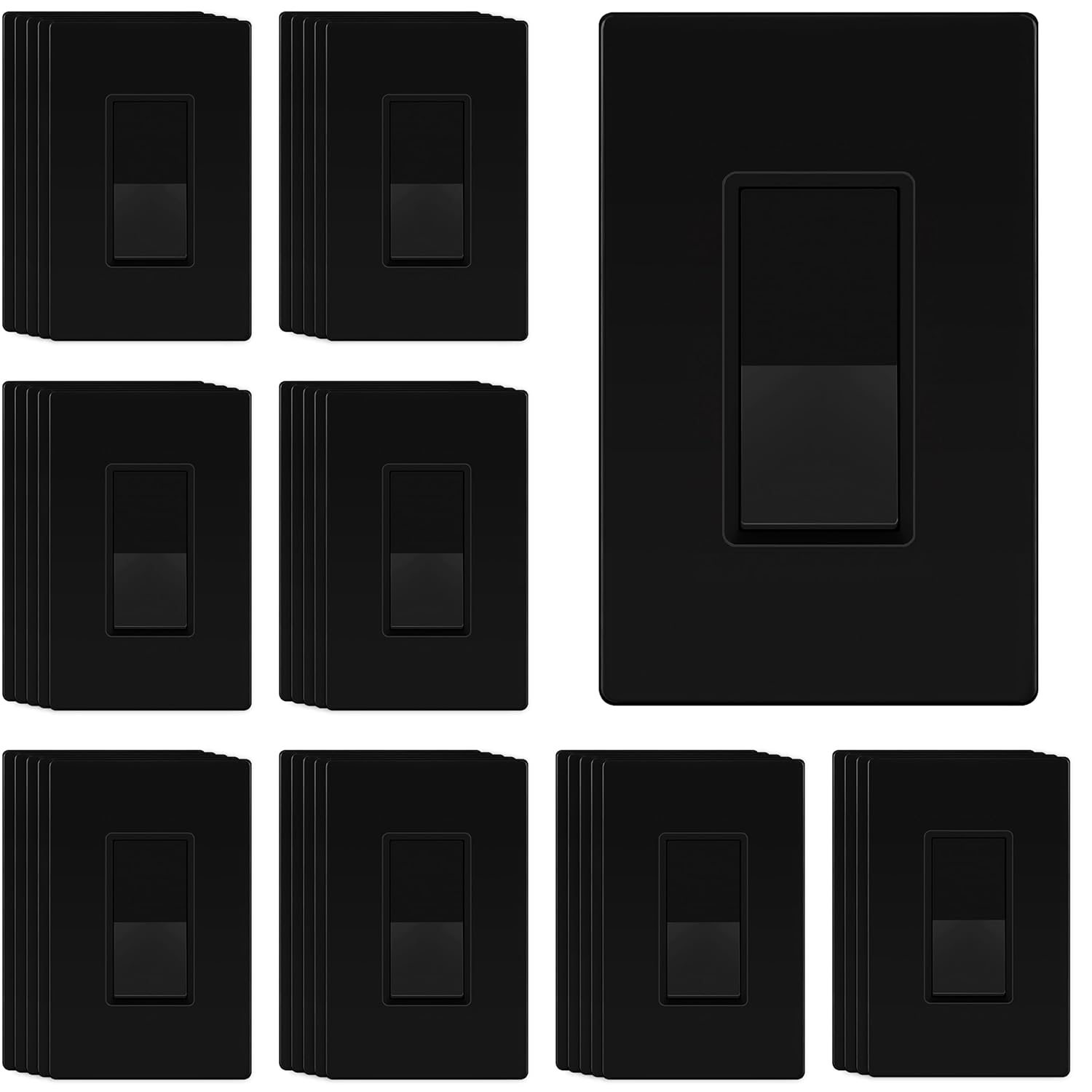 TG Matte Black Light Switch with Screwless Wall Plate, Decorator Paddle Rocker Wall Switch, Single Pole, Grounding Screw, Residential Grade, 15A 120V/277V, UL Listed, LS-D115-MBKSP40P (40 Pack)