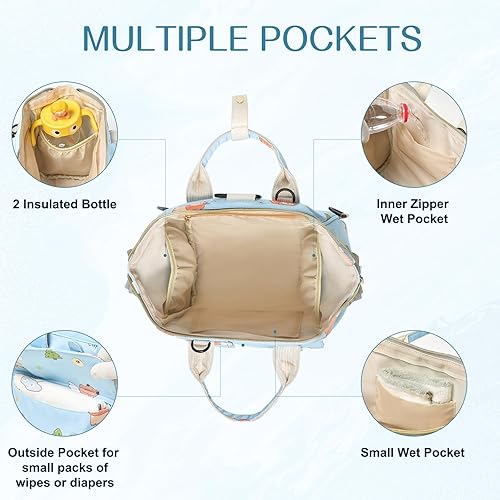 Miniatura 5 de Mochila pequeña para pañales con bolsillos aislados para niños pequeños, Cielo azul floral , Pequeño, Floral