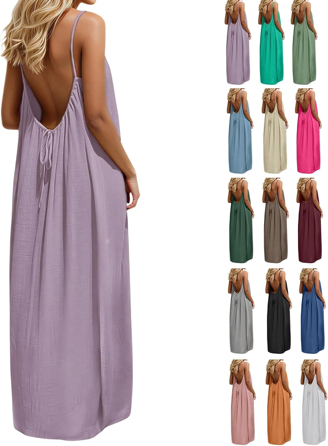 Backless Cami Dresses for Women,Summer Sleeveless Casual House Dress - Solid Color Lounge Sundress