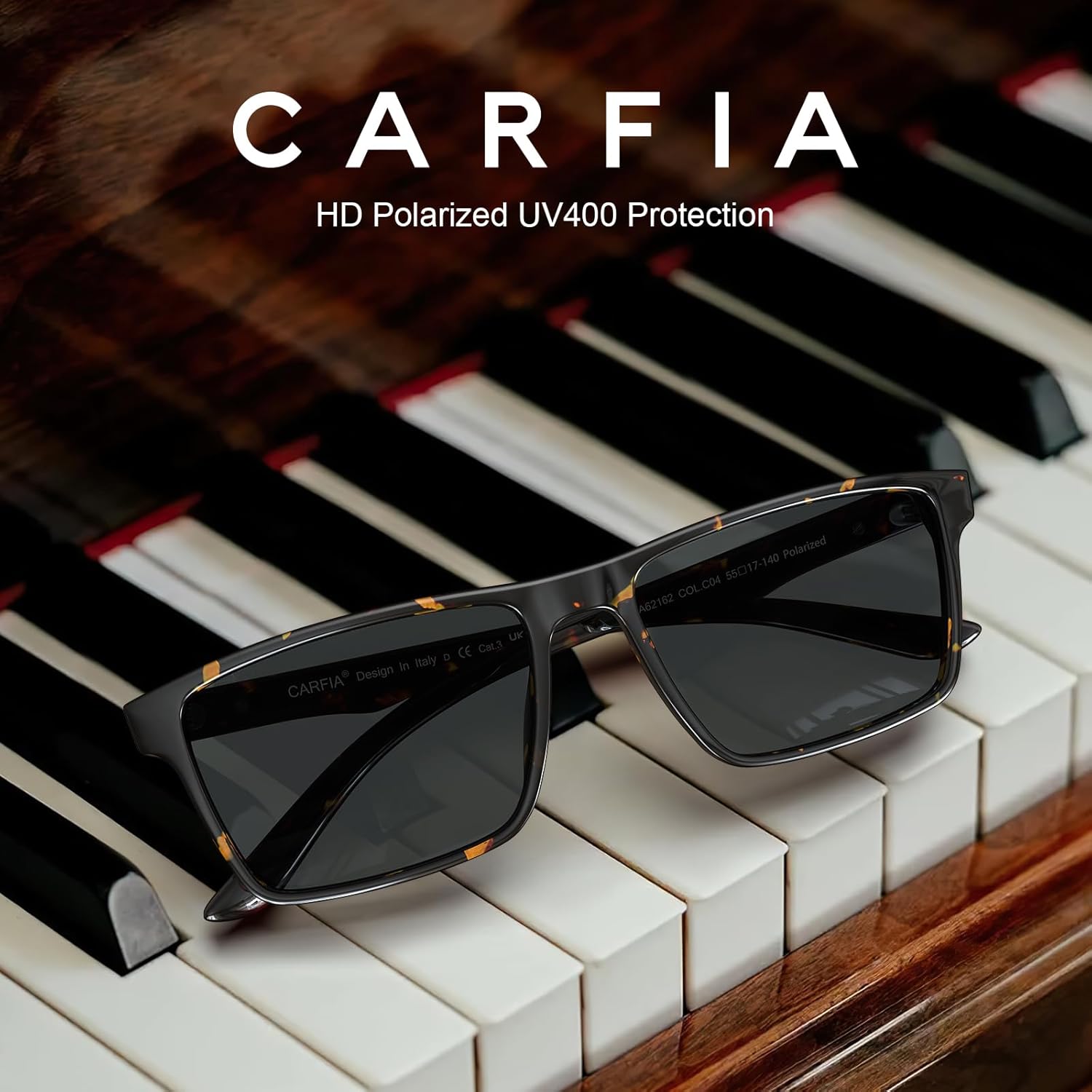 CARFIA Retro Acetate Mens Sunglasses Polarized Classic Square Sun Glasses CA62162 - Image 3