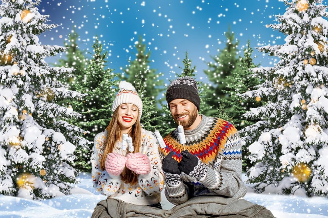 10x8ft Winter Forest Backdrop Christmas Winter Snowfield Pine Trees Background for Photography Snow Scene Xmas Theme Party Decorations Photo Booth Props