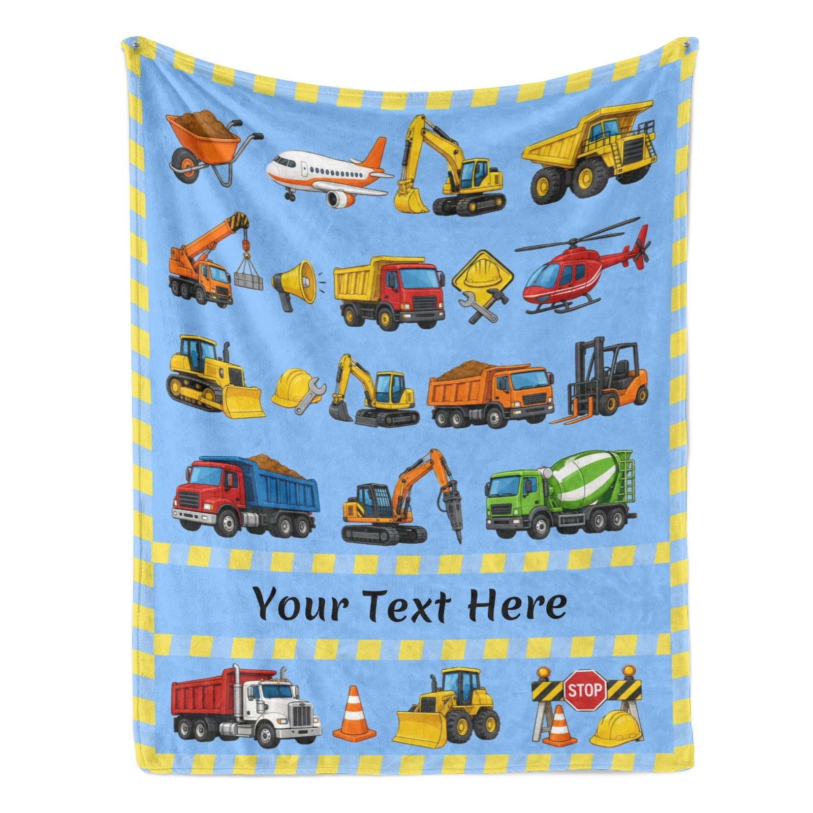 Xaviynch Construction Truck Blanket Personalized, Excavator Tractor Throw