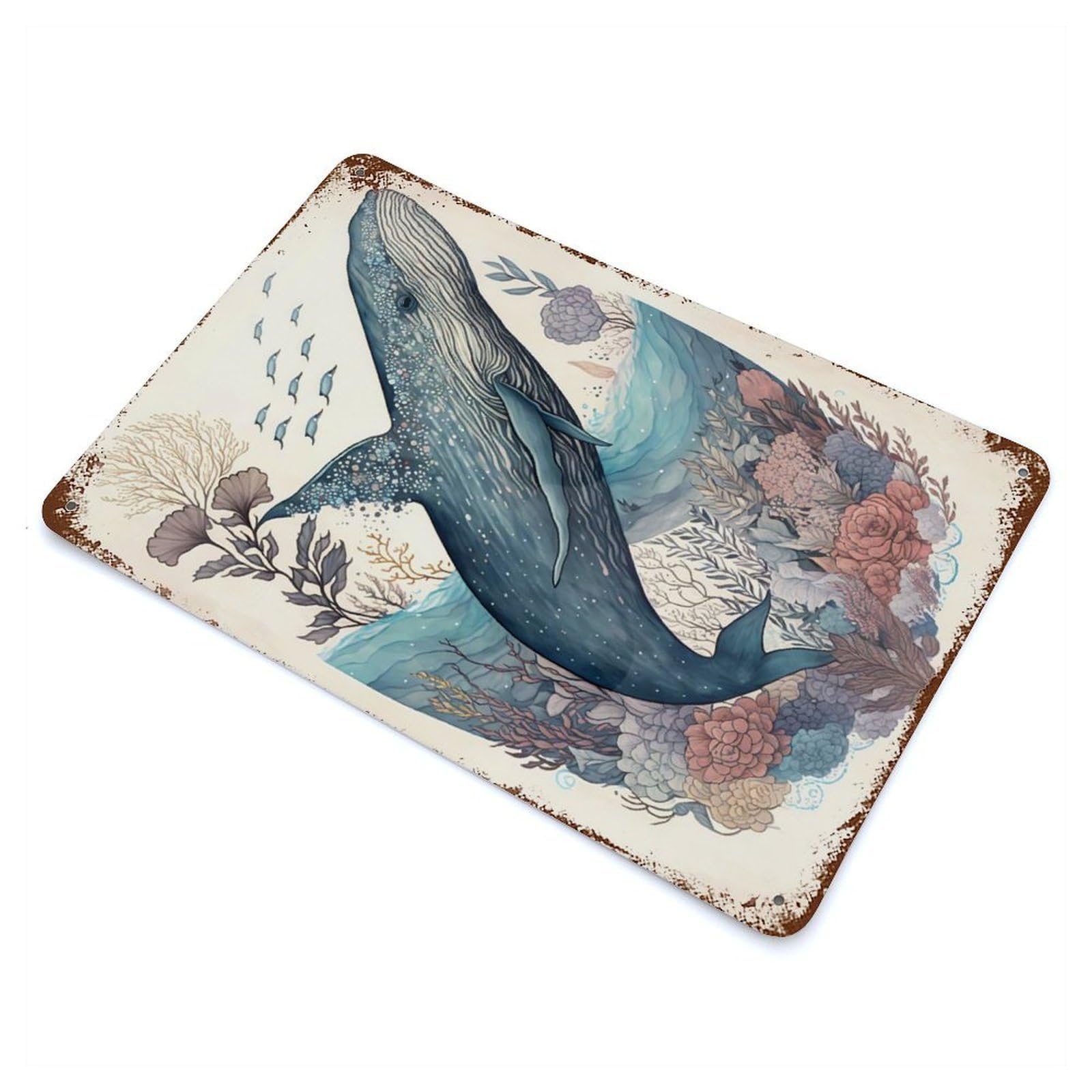 Whale Wondrous Distressed Metal Wall Sign 11.8"x7.9", Ideal for Garage, Bar And Workshop Decor
