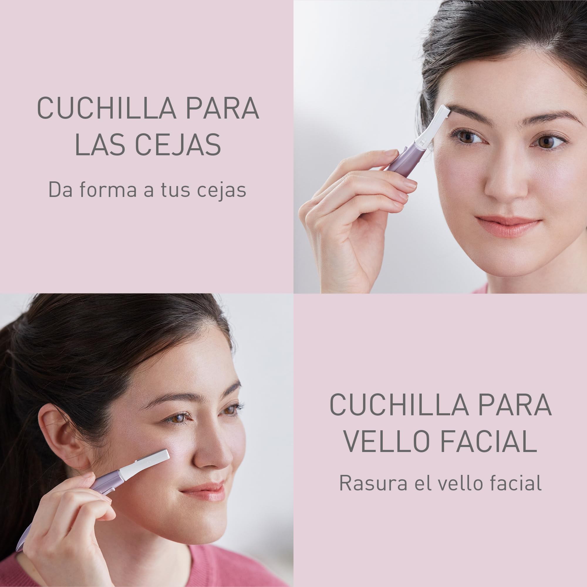 Panasonic ES-WF71-V503 Recortador de Cejas y Vello Facial Mujer, Perfilador De Cejas, Cabezal Flexible, Acero Inoxidable Hipoalergénico, Funciona con Pilas AAA, Lila