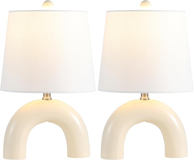 JONATHAN Y JONATHAN Y JYL5503A-SET2 Zadie 17.75" Scandinavian Minimalist Ceramic Arch LED Table Lamp for Bedroom, Living Room, Office, College, Book Case, Nightstands and Coffee Table, Almond (Set of 2)