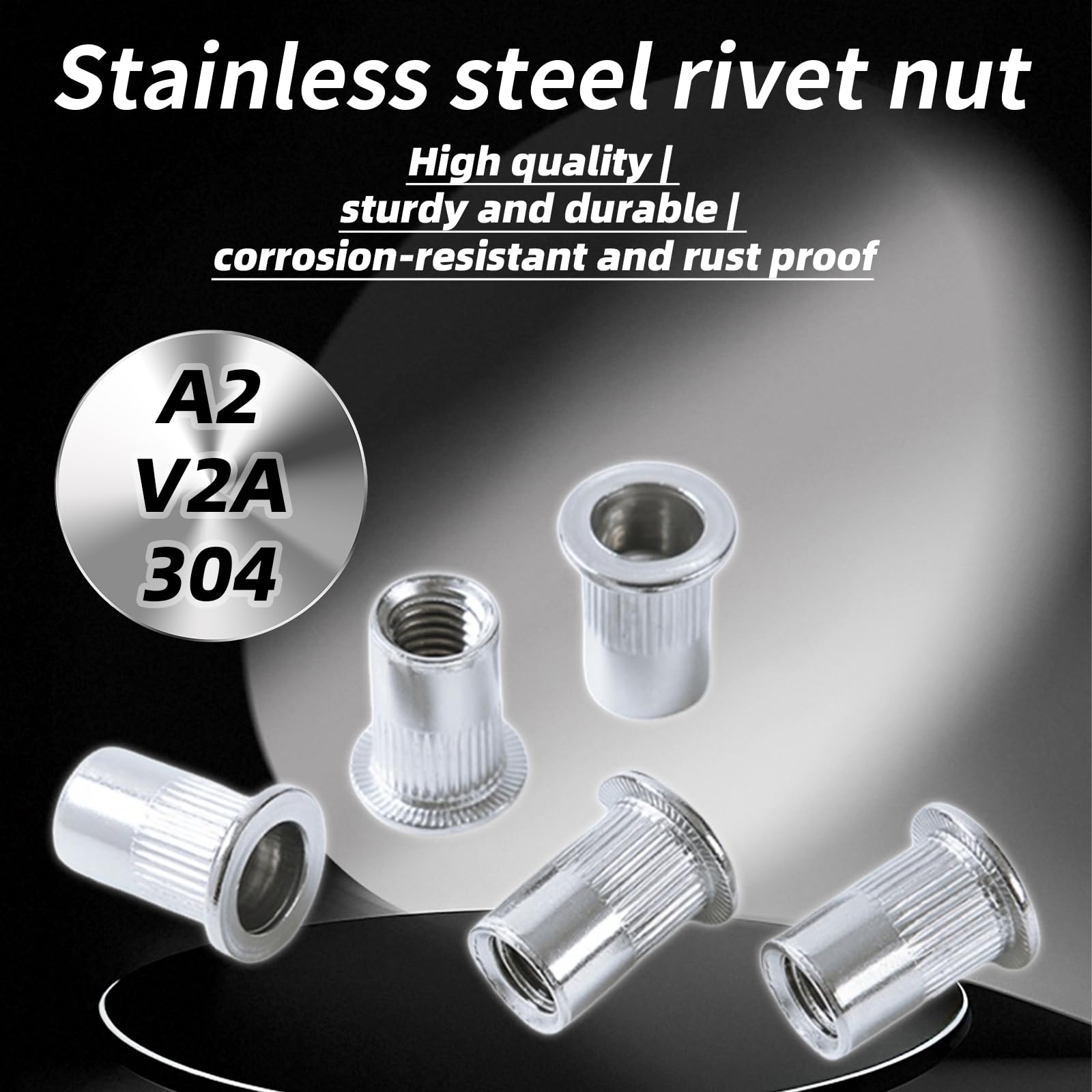 50 Pezzi Dadi Rivetti Filettati in Acciaio Inox, M5 Dadi Filettati a Testa Piatta, Dado con Inserto Filettato per Fissaggi in Legno, Metallo, Acciaio