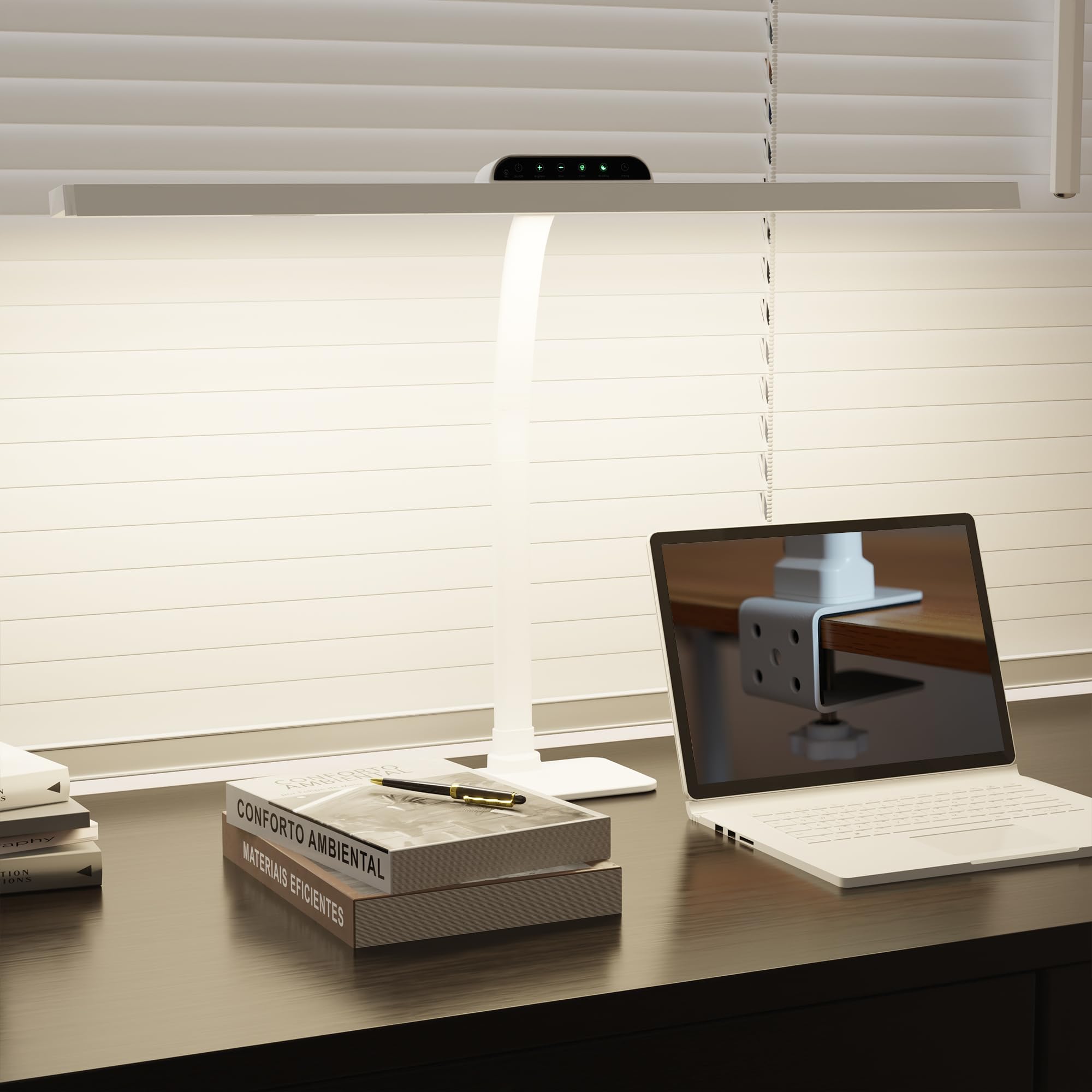 Schreibtischlampe LED Dimmbar,Enthält Sockel und Klemmbar,80CM 24W | Weiß, Touch-Bedienfeld, Verstellbarer Schwanenhals, Sprachsteuerung, Speicherfunktion, Timer-Funktion,für Büro,Lernen,Lesen
