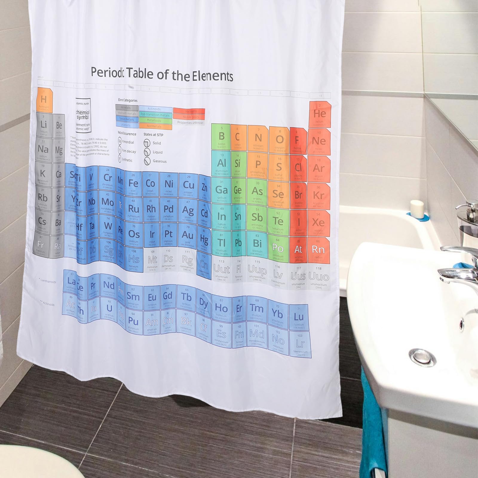 SOLUSTRE Cortina de Ducha 180x180 Cm Diseño de Tabla Periódica, Revestimiento Antimoho, Cortina de Baño para Hogar Protección de Privacidad y Gancho Incluida, Adecuado para Baño y Ducha