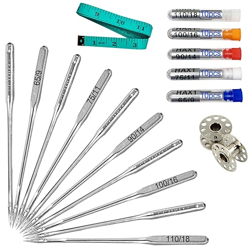 Sewing Machine Needles, Pack of 50, for Singer, Brother, Janome, Varmax and Home Sewing Machines. Universal Standard Needles in Sizes 65/9, 75/11, 90/14, 100/16, 110/18