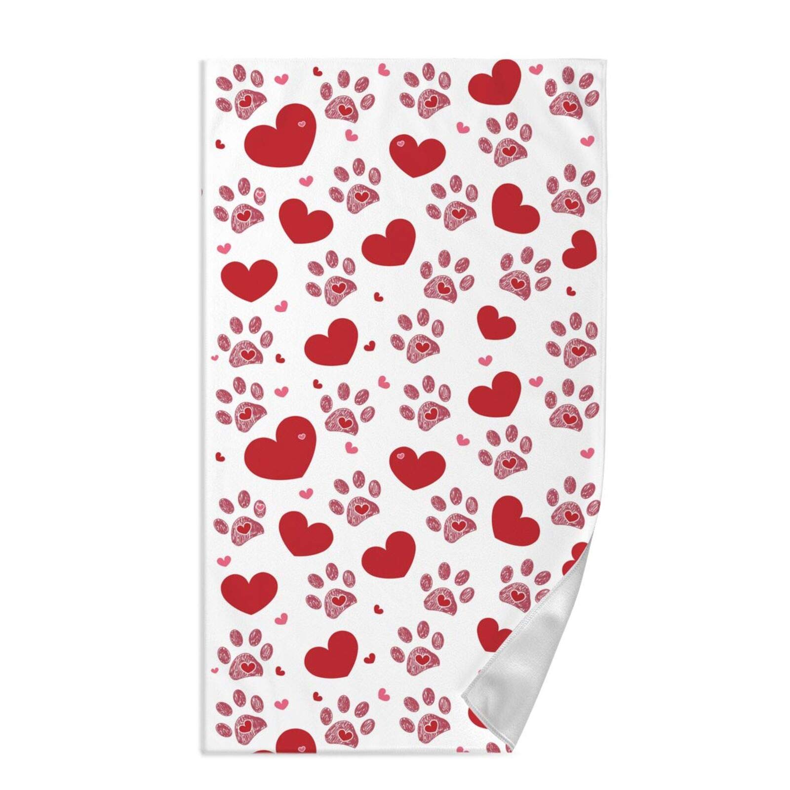 Dujiea Valentine's Day Hearts and Dog Paw Print Kitchen Dish Towel Soft Highly Absorbent Hand Towel Home Decorative Multipurpose for Bathroom Hotel