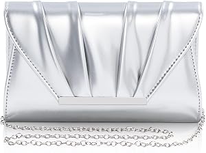 Clutch Purses for Women, Pleated Shimmer Patent Leather Evening Bag, Elegant Envelope Clutch Bag for Wedding Prom
