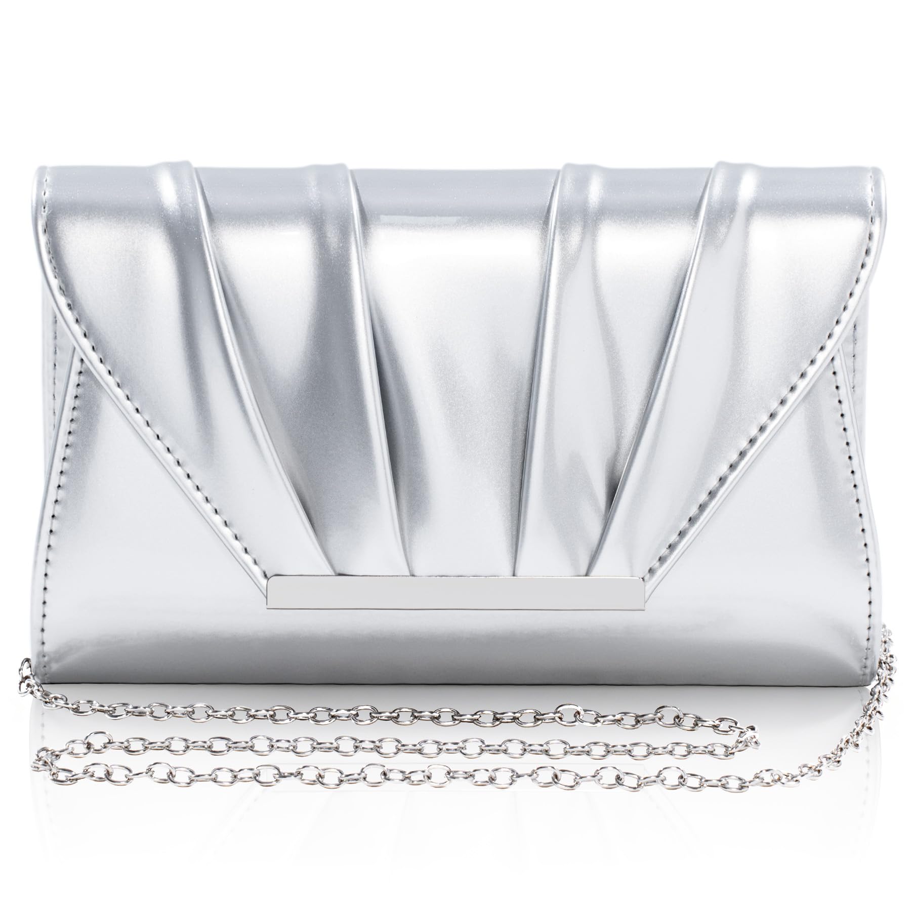 Pochettes et Clutches Femme, Métallisé Sac à Main Femme de Soirée en Cuir Verni, Enveloppe Plissé Pochette Mariage avec Chaîne, Élégant Sac Bandoulière pour Fête Cocktail Dîner